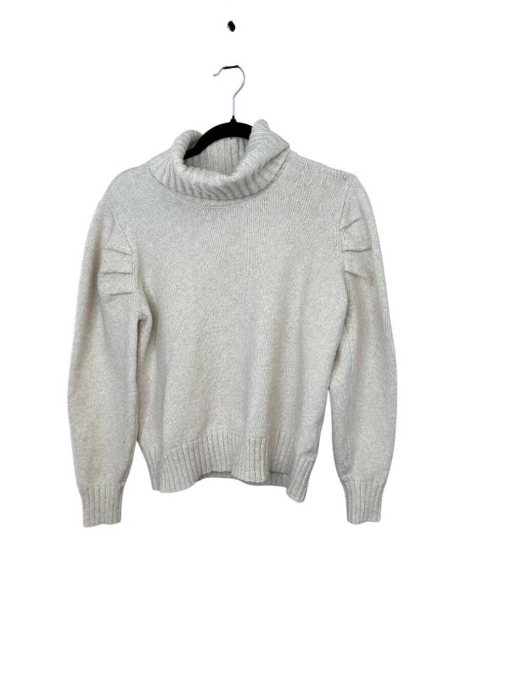 CAbi Womens L Ivory Turtleneck Sweater Ruched Sleeve Cotton Blend Pullover